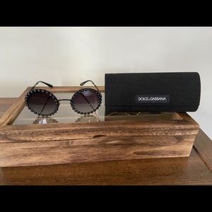 Dolce Gabbana Black Floral Daisy Round Sunglasses